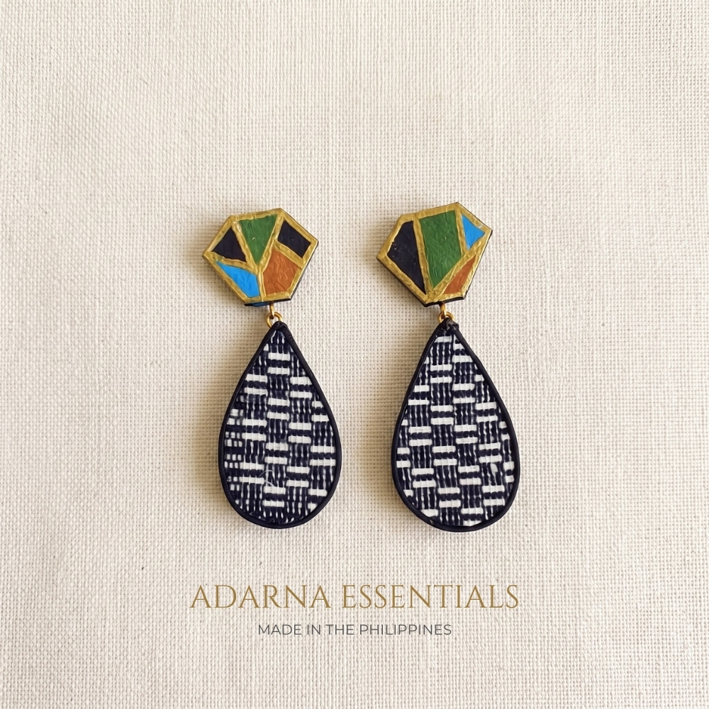 Hand-Painted Geometric Stud & Inabel Teardrop Earrings by Artritos x Adarna Essentials