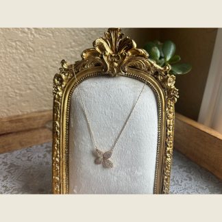 18K Gold Pavé Butterfly Flower Necklace