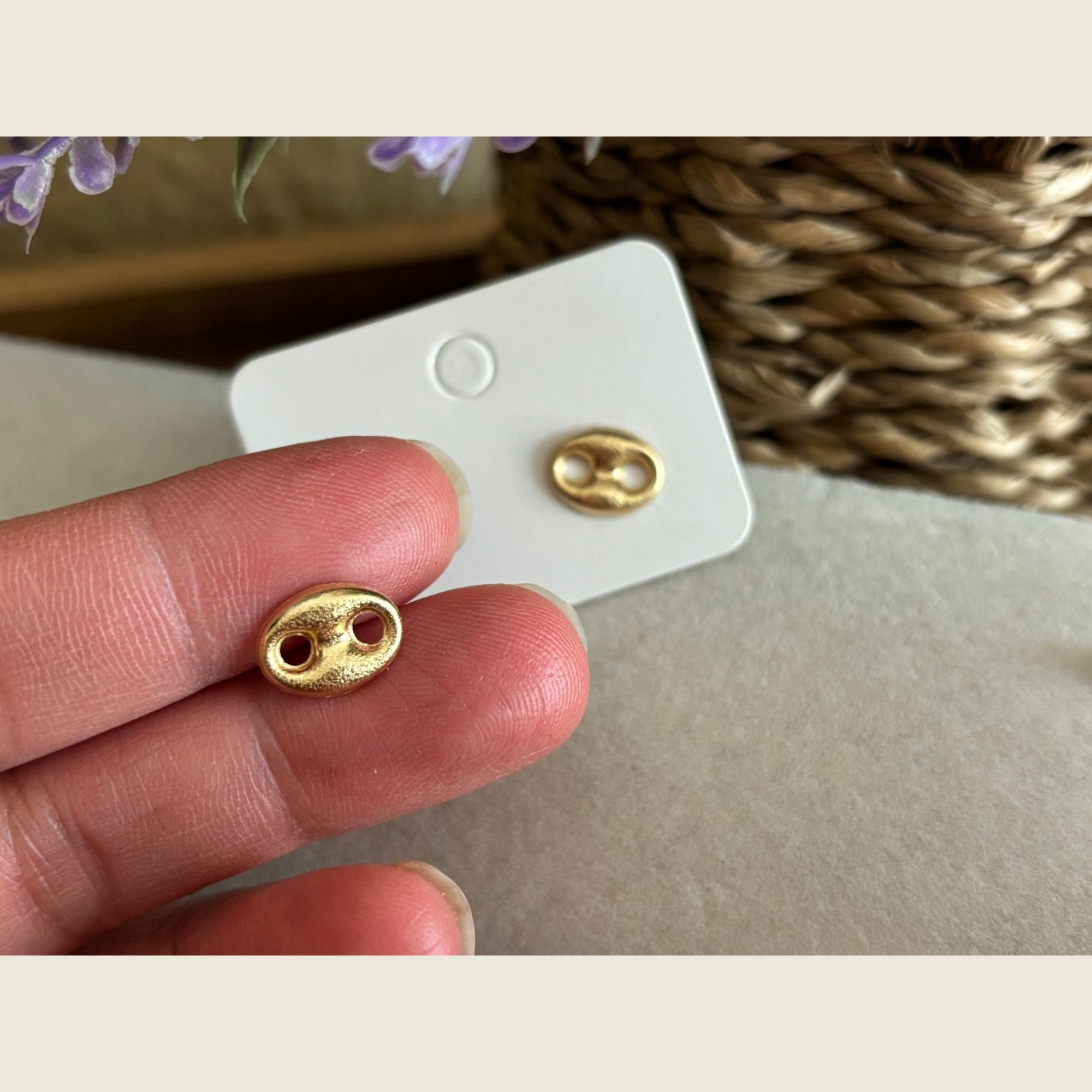 18K Gold Mariner Link Stud Earrings - Image 3